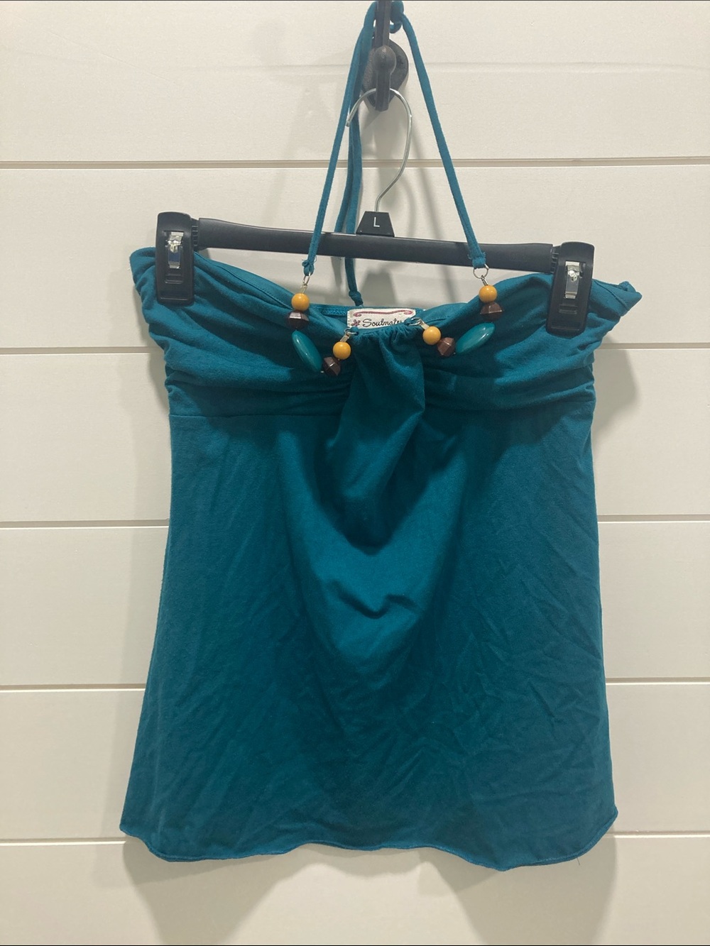 Soulmates Teal Halter Tube Top with Beaded Trim